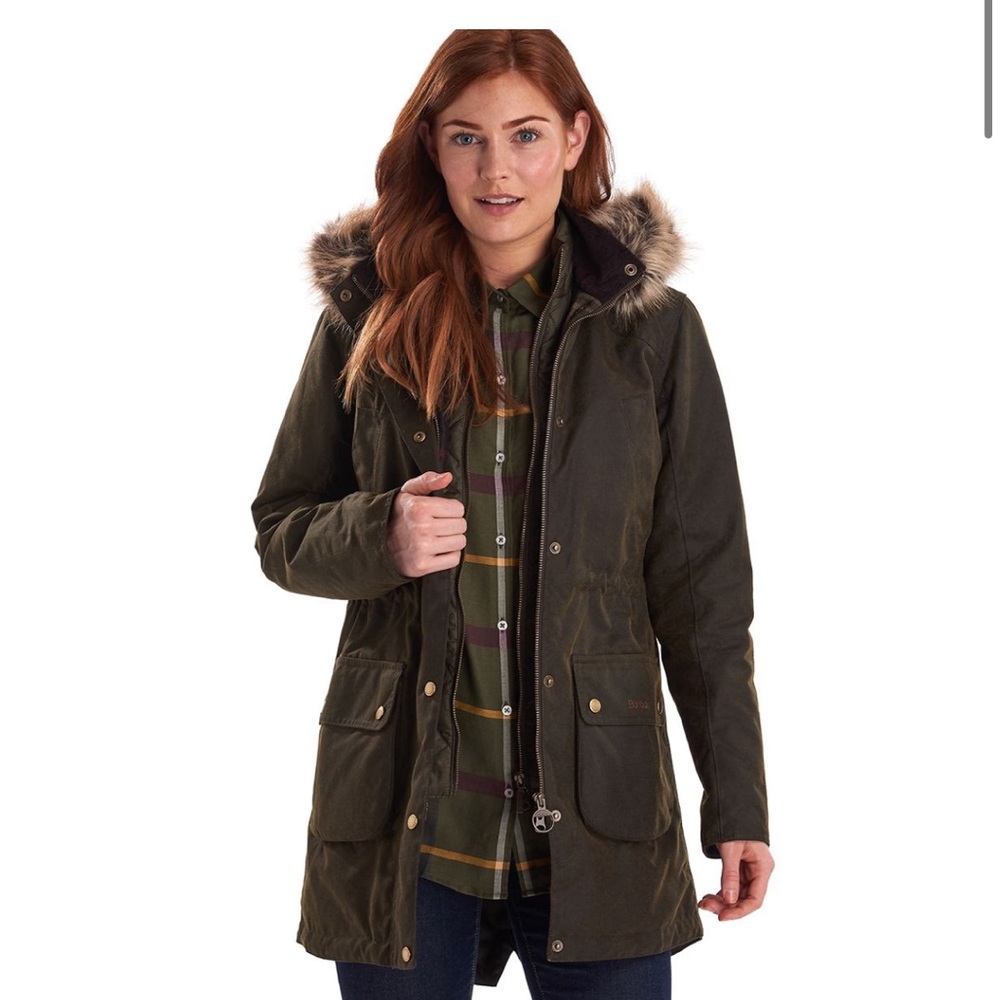 Barbour Dark Green Utility Jacket with Fur Trim